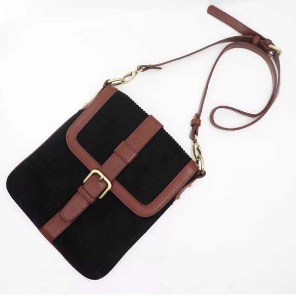 Coldwater Creek Handbags - Vintage coldwater creek corduroy black and brown crossbody bag brass satchel